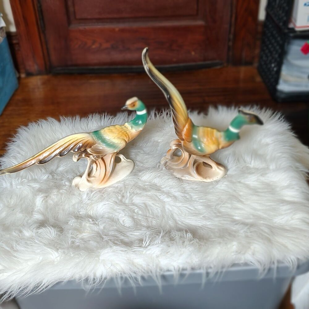 Vintage MCM Royal Copley Spaulding Ring Neck Pheasants #K 4534 Ceramic Figurines